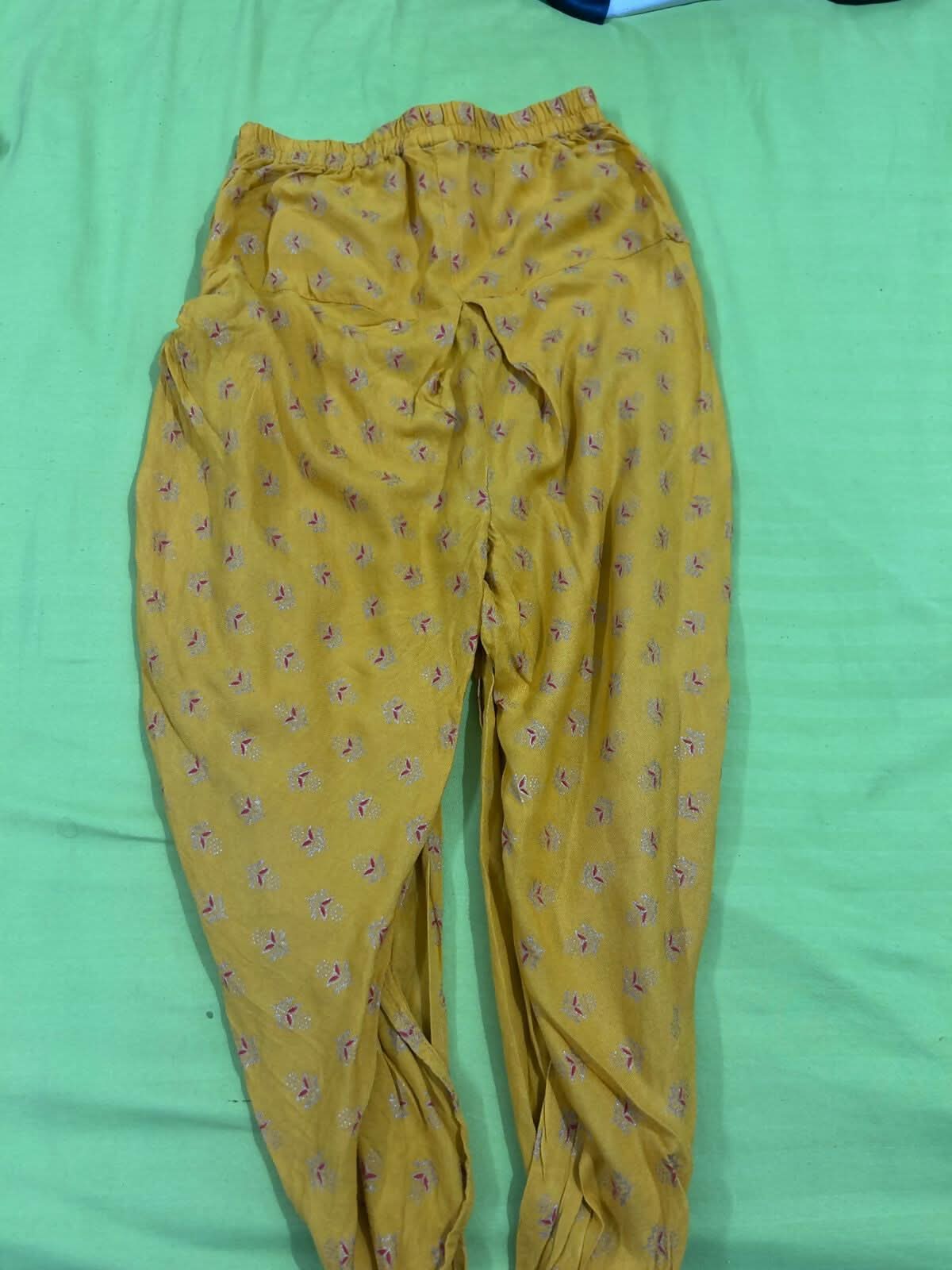 Saka Designs By Sapna Half Sleeves Floral Motif Foil Printed & Lace Embellished Top Dhoti And Dupatta Set - Red & Mustard Yellow