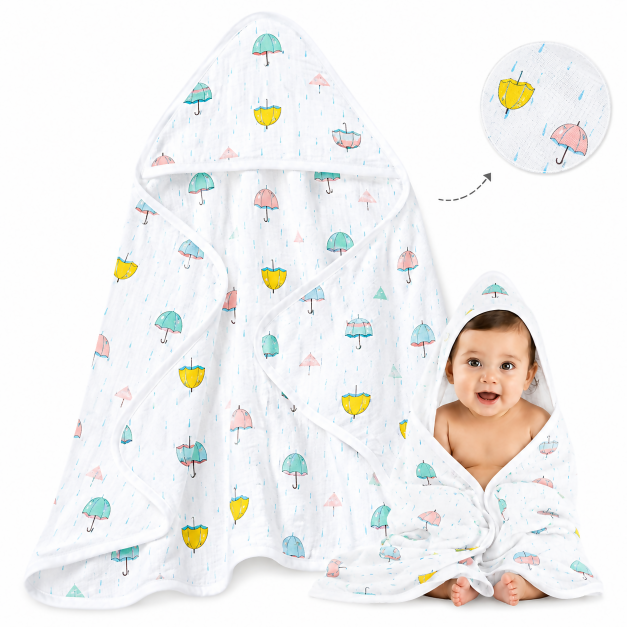 Muslin Cotton Hooded Towel | 70X70 Cm | Single Layer Towel