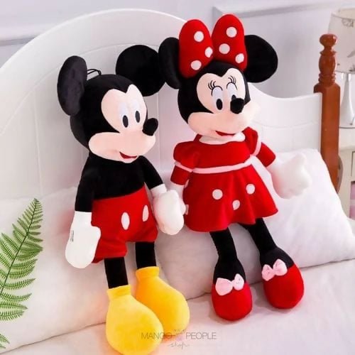 Plush toys resembling Mickey and Minnie Mouse