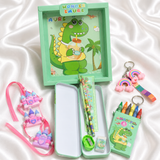 iLearnNGrow Dino Theme Stationery Rakhi Combo – Dino Pencil Box Set with Dino Rakhi for Kids