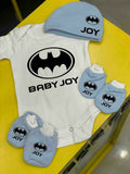 Personalised Romper with Mittens & Cap Set