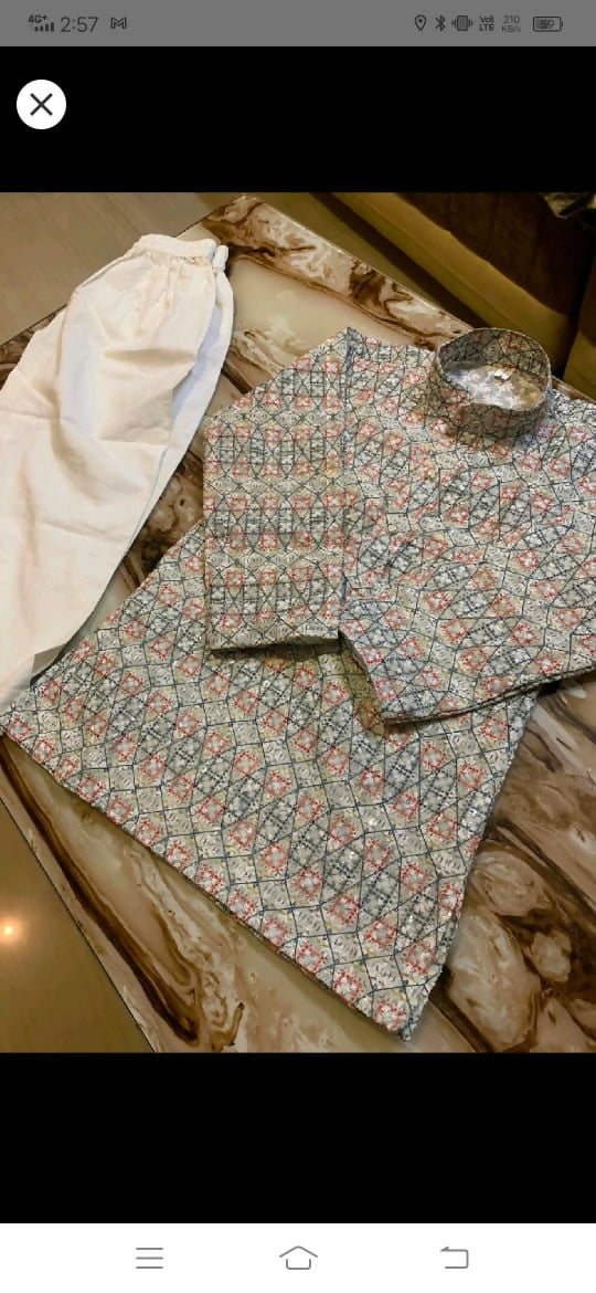 Dress your little one in comfort and style with this set of 2 pure cotton kurta pajama outfits, perfect for any occasion!