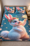 Bedding set with cartoon bunny design on a bed