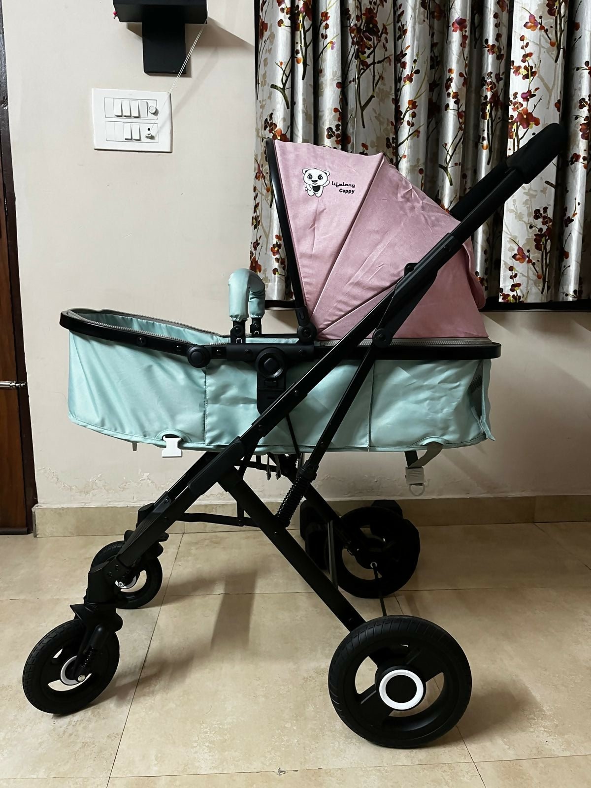 LIFELONG Baby Stroller/Pram, Pink & green/ Travel system with car seat
