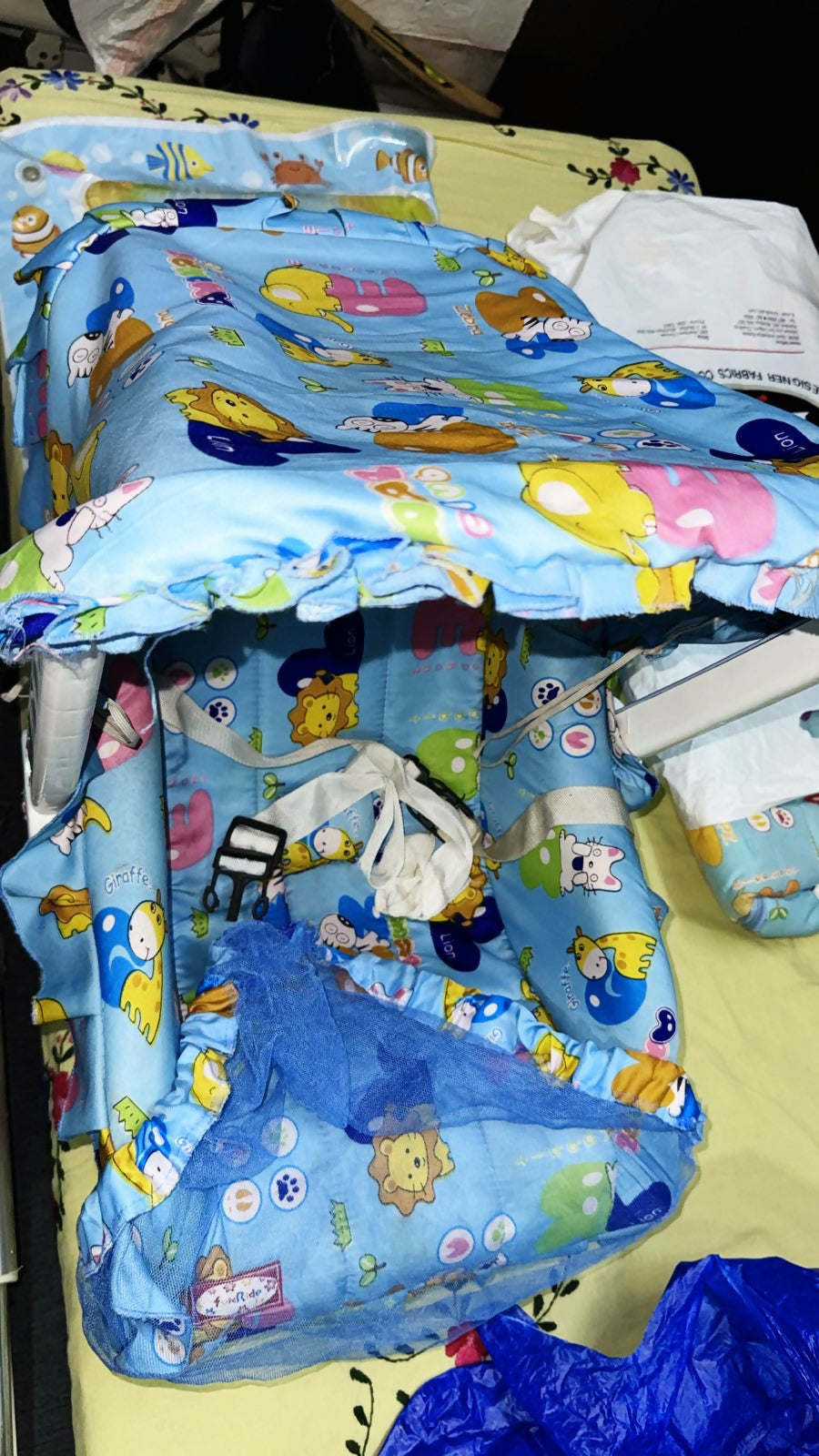 Child's backpack with cartoon design on a table