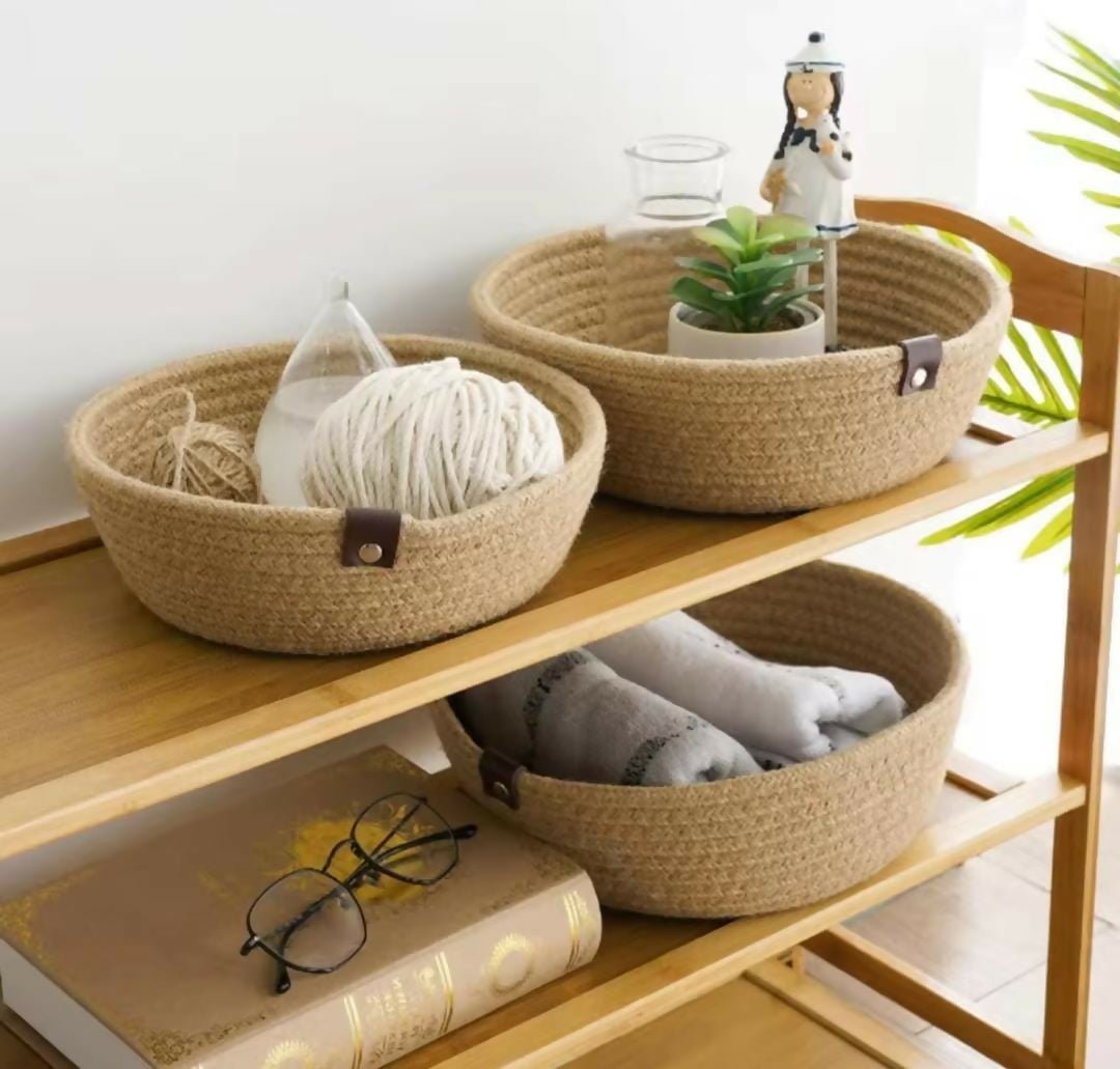 COTTON ROPE WOVEN STORAGE BASKET SET (3 PCS – ROUND)