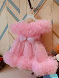 Girls Balloon Frill Party Dress - Baby Pink Frock ( 9-12 m)