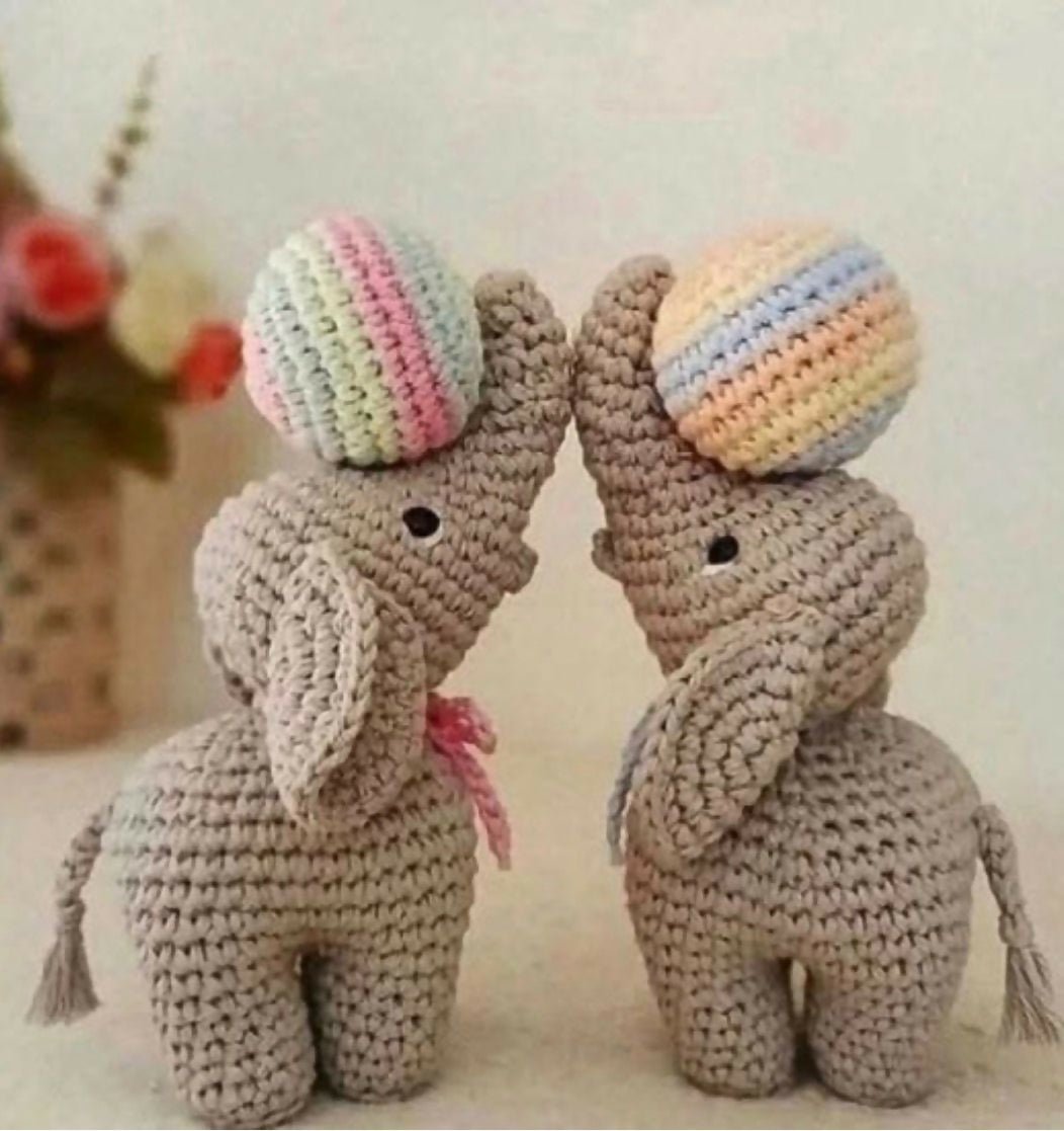 Crochet Elephant Toy with Ball / Heart Option