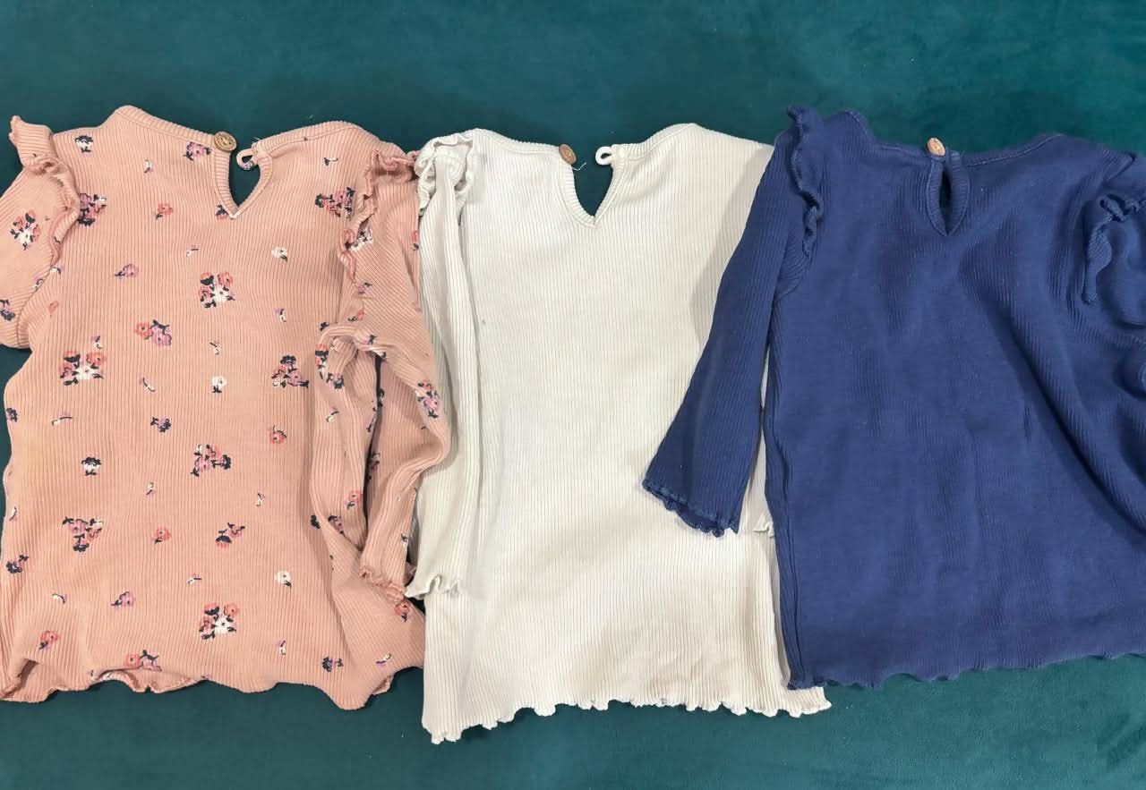 MARKS & SPENCER 3-pack ribbed cotton T-shirts – soft, stretchable, stylish full sleeves for babies.