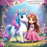 Cartoon unicorn and princess in a magical forest bedsheet