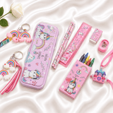 ILEARNNGROW Unicorn Theme Stationery Rakhi Combo – Unicorn Pencil Box Set with Castle Rakhi for Kids