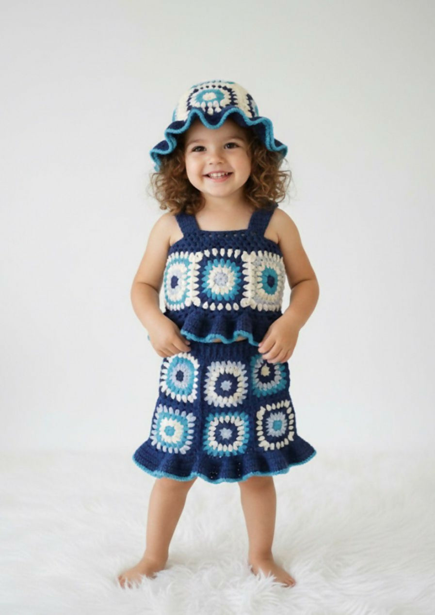 Crochet 2-Piece Dress with Hat for Girl
