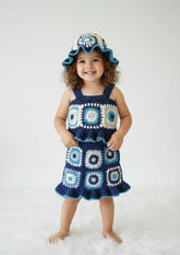 Crochet 2-Piece Dress with Hat for Girl