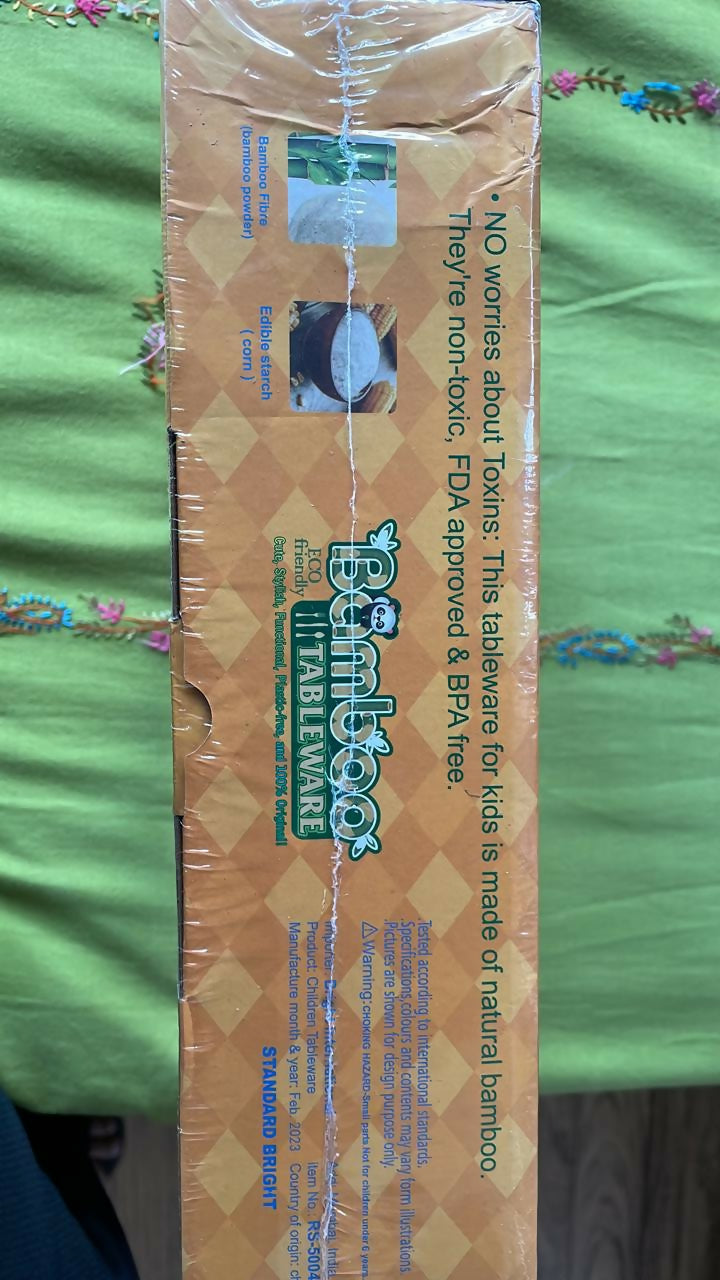 5 Pcs Cartoon Theme Bamboo Fiber Baby Feeding Set Tableware/Baby Crockery Dining Set/Feeding Set for Kids (Lion) Kids Plates