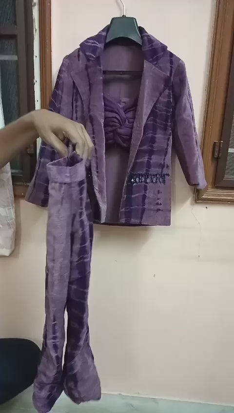 LITTLE THREADS Designer Purple Velvet 3 Piece Jacket with Inner and Pant