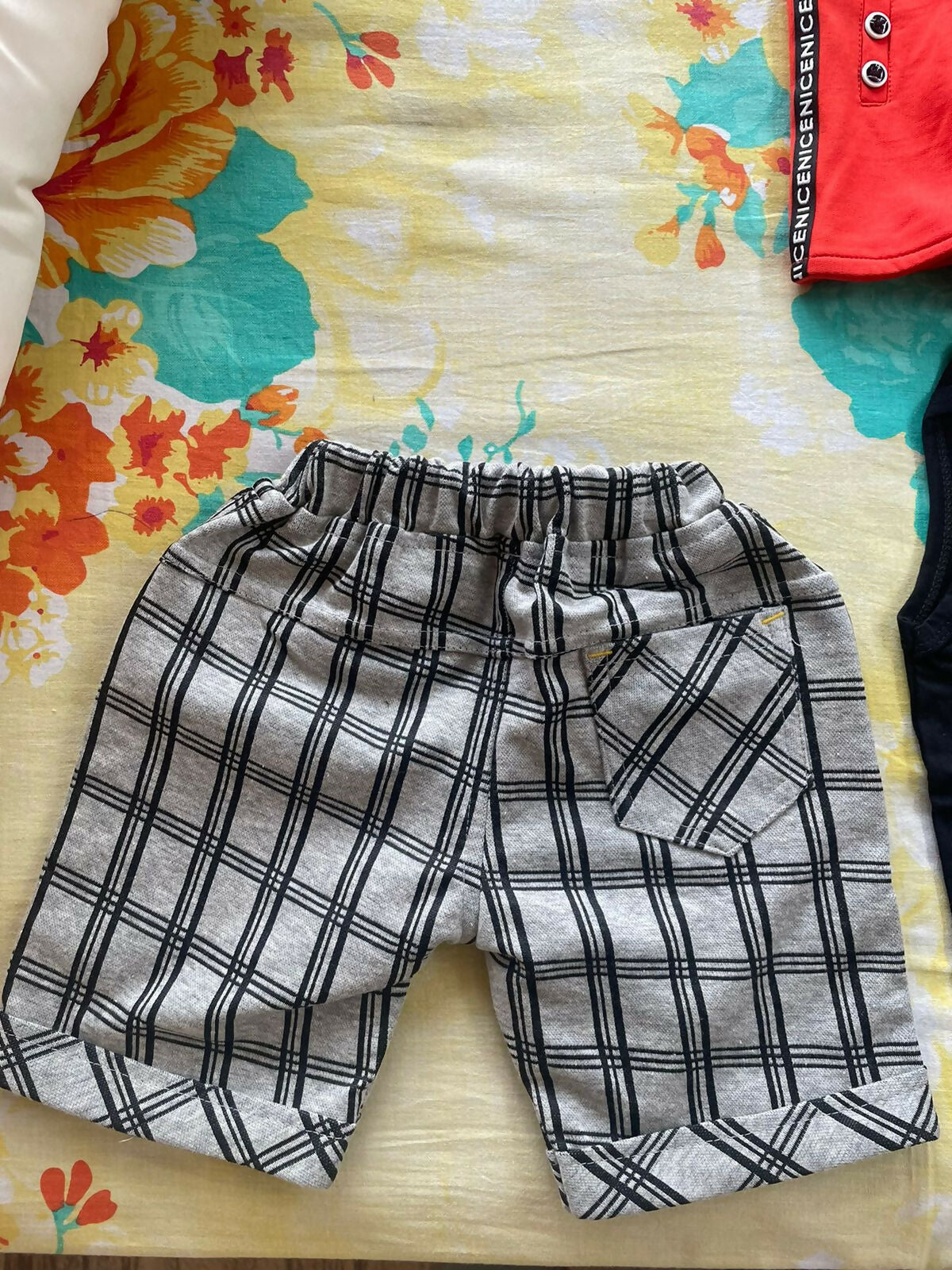 CITYBOY Dress with Sleeveless TShirt (Black), Red cotton jacket (Half Sleeves) and Printed Nicker - PyaraBaby