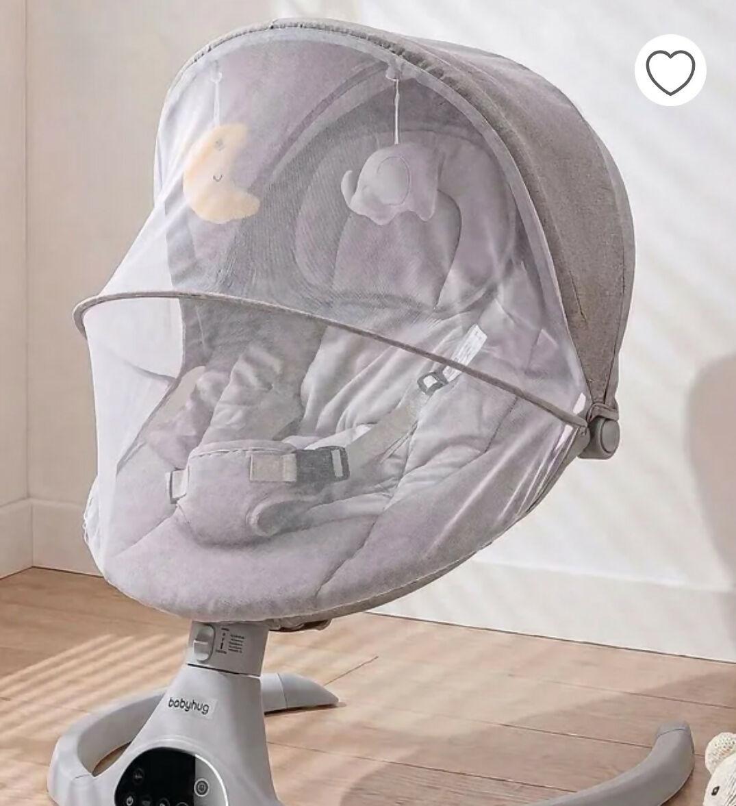 Babyhug Electric Rocker with Mosquito Net - Grey| Baby Swing Cradle