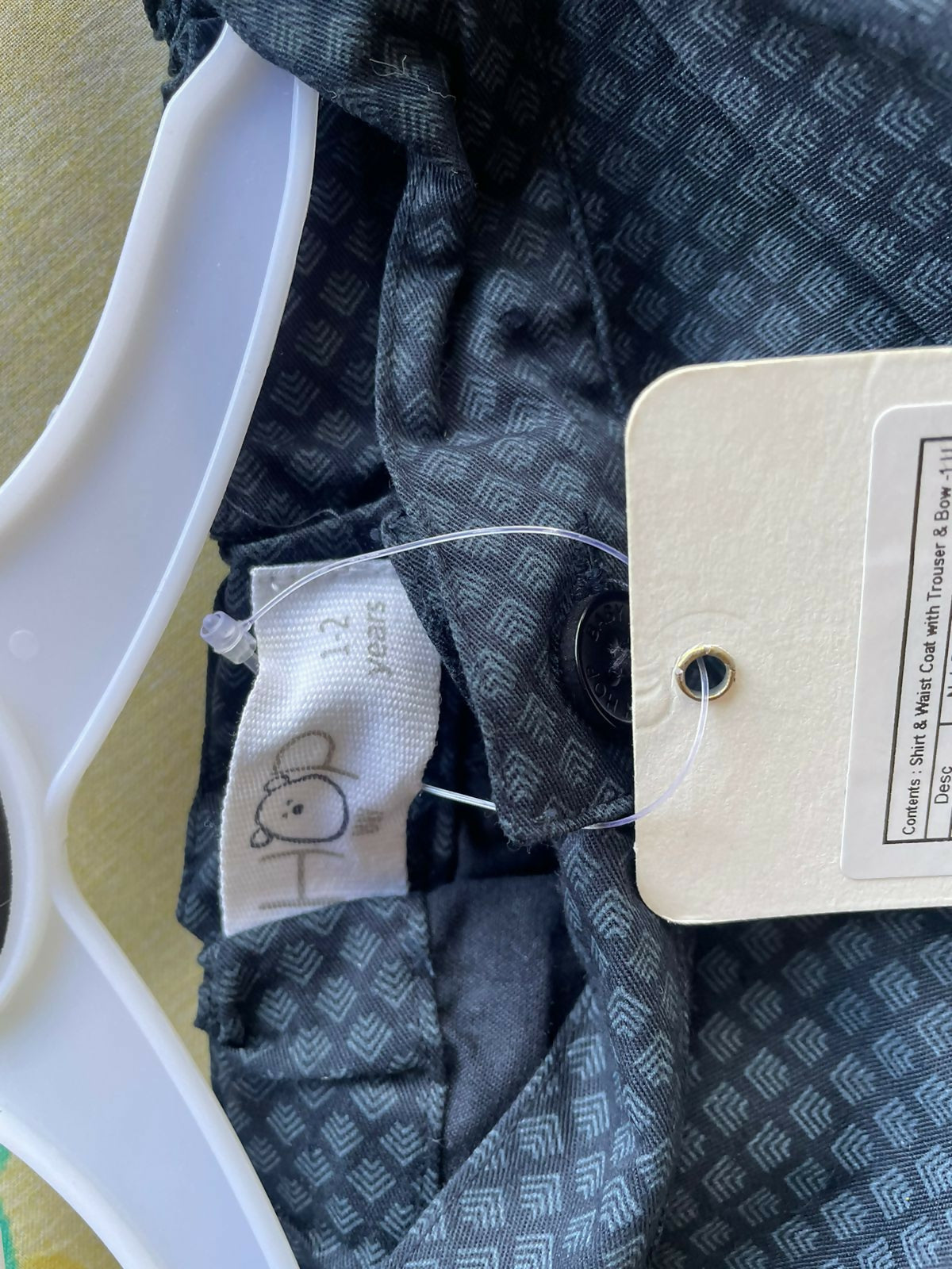 HOP BABY Shirt Waist Coat and Trouser Set - White/Black Grey pattern design - PyaraBaby