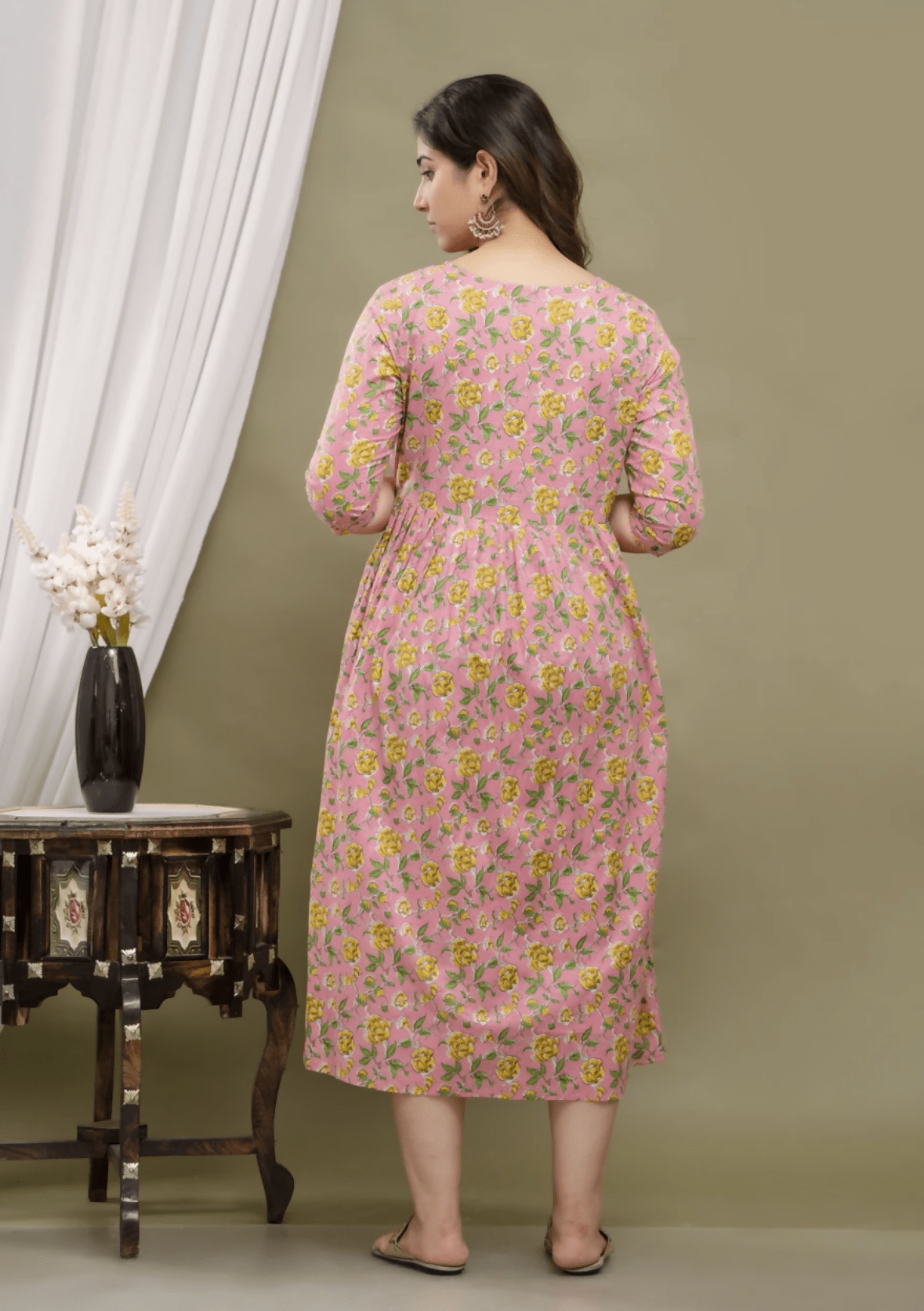 Women A-line Pink Midi/Calf Length Dress