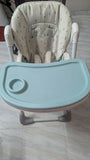 R for Rabbit Lite High Chair in blue and cream with adjustable height and cushioned seat