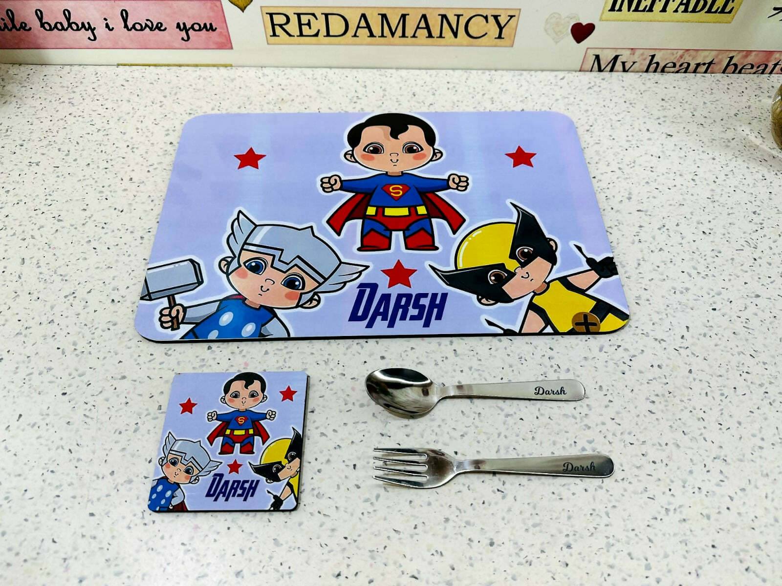 Personalized Kids Dinner Placemat Combo Set