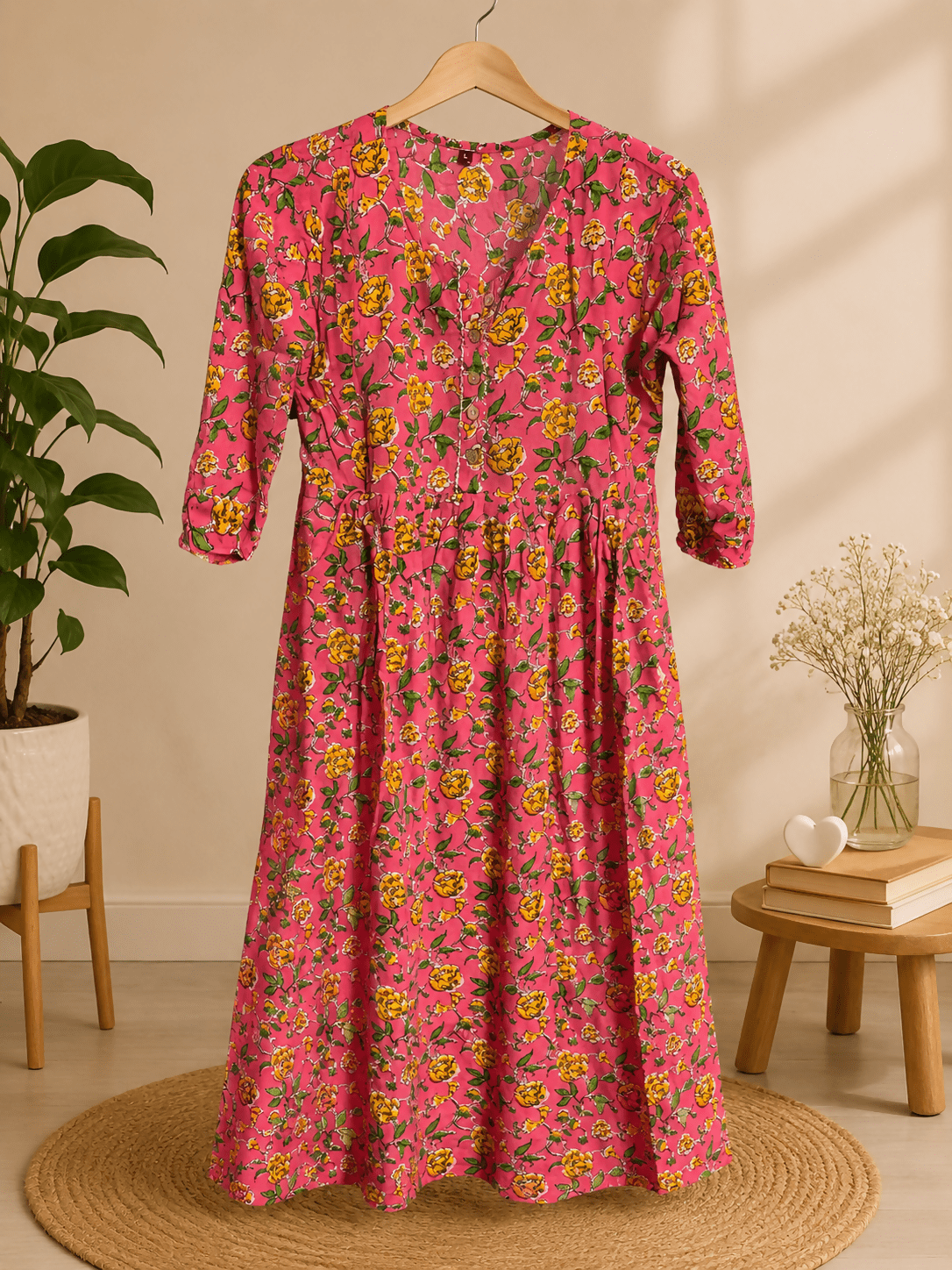 Women A-line Pink Midi/Calf Length Dress