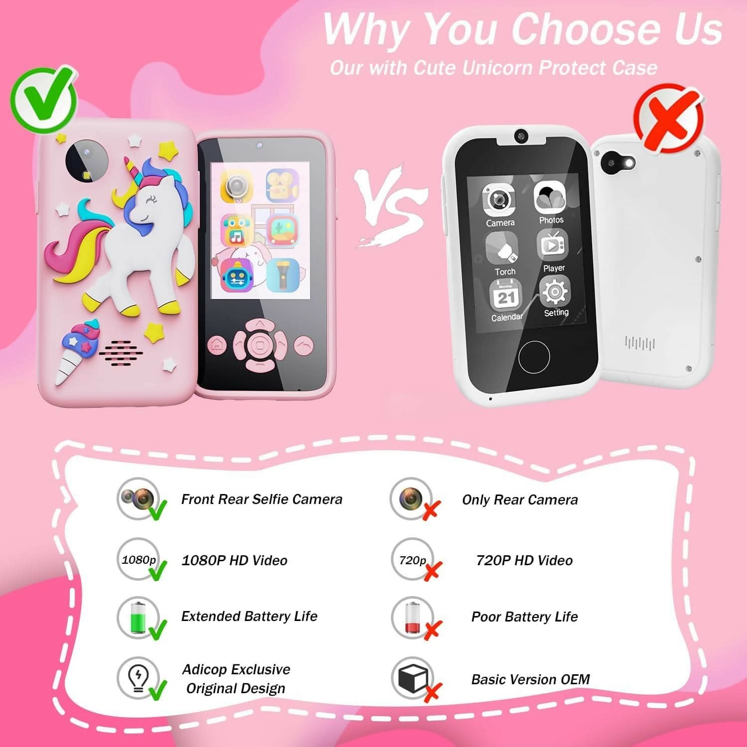 COTS & CUDDLES Kids Smart Phone for Girls and Boys, (Pink)