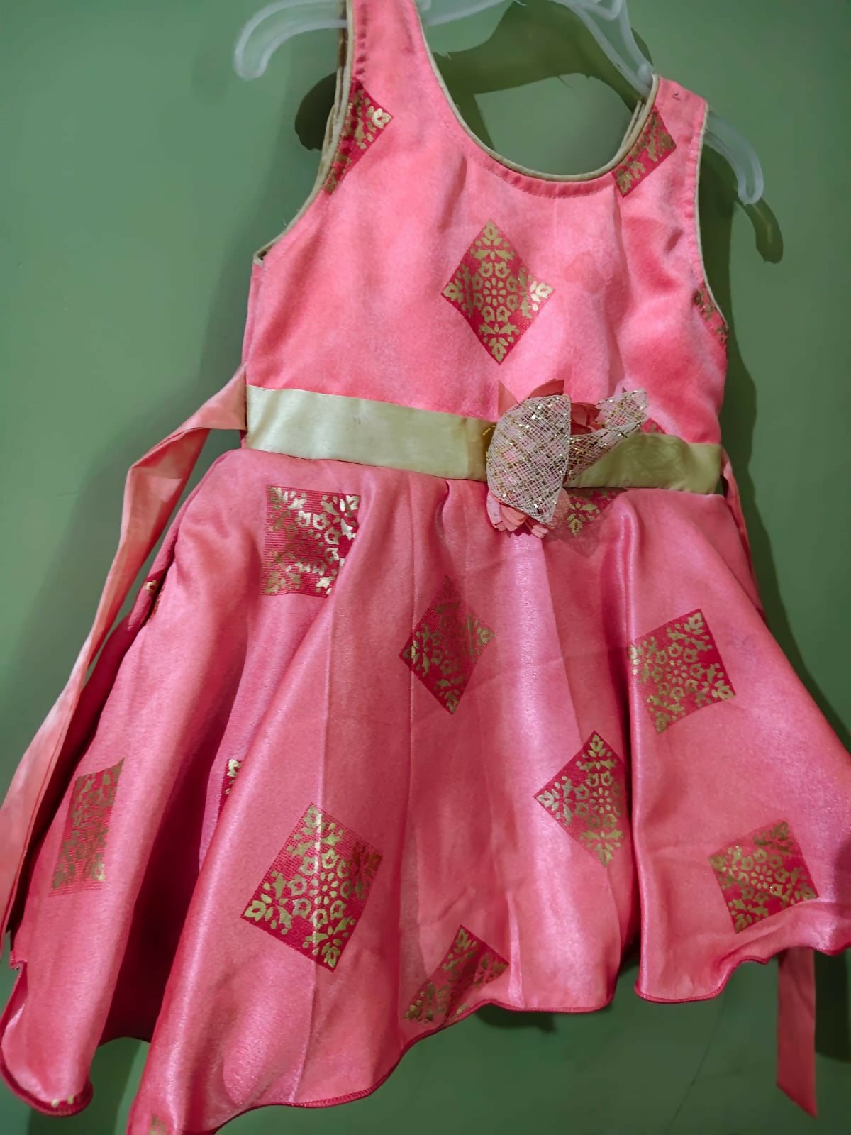 DOLLY BE Girls Frock (Shiny Orange Digital Print)