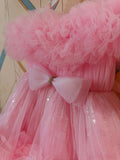 Girls Balloon Frill Party Dress - Baby Pink Frock ( 9-12 m)