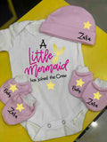 Personalised Romper with Mittens & Cap Set