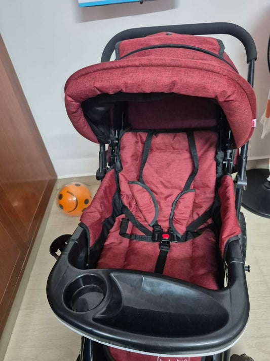 BABYHUG Melody Stroller with Reversible Handle & Canopy – Maroon | Comfortable, Safe & Travel-Friendly