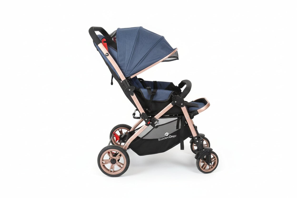 Stroller with a black canopy
