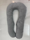 Grey-blue HIPUTEE U-shaped pregnancy pillow with velvet cover for full body support and comfortable maternity sleep