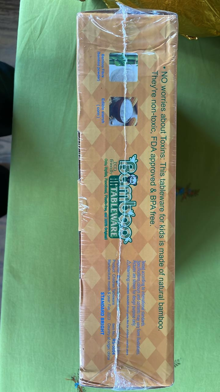 5 Pcs Cartoon Theme Bamboo Fiber Baby Feeding Set Tableware/Baby Crockery Dining Set/Feeding Set for Kids (Lion) Kids Plates