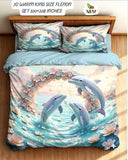 Dolphins and floral design bedding set on a bed
