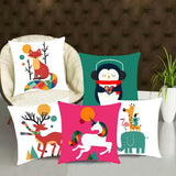 Set of colorful animal-themed pillows