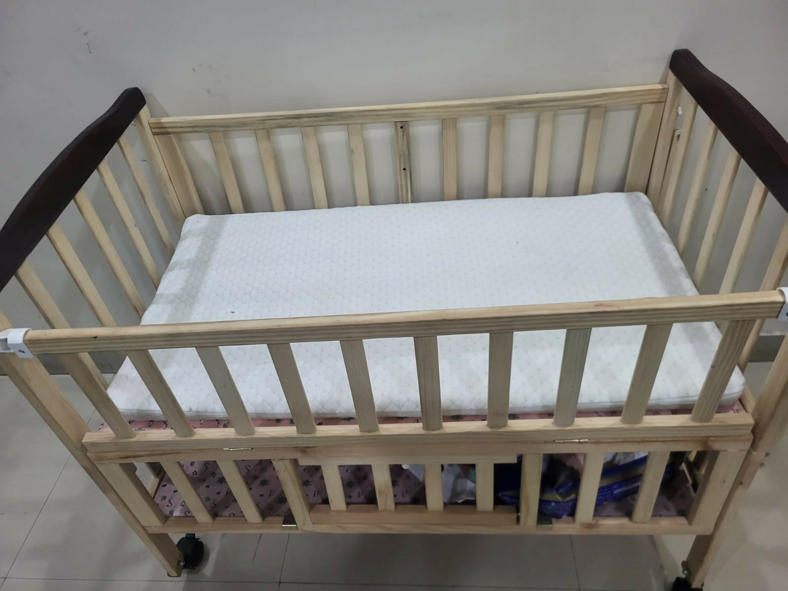 Buy FURNIFEST Wooden Baby Cot Crib – sturdy pinewood cradle with mattress, storage & mosquito net for 0–3 yrs.