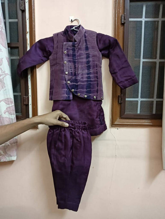 Purple Heavy Style Kurta with Pyjamas and Koti - PyaraBaby