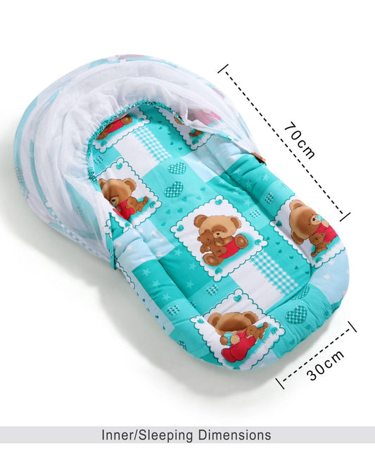 BABYHUG Teddy Print Baby Jumbo Bedding Set With Mosquito Net - Green - PyaraBaby