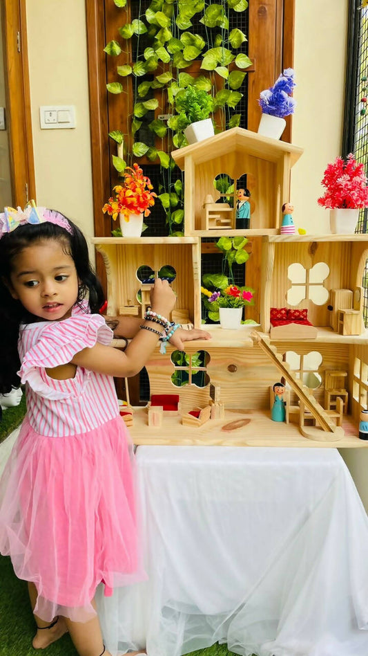 Wooden Doll House- Multi Arrangement 3 Storied Play Set - PyaraBaby