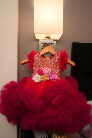 1st Birthday Heavy Handwork Pearl Embroidered Yoke with Heavy Ruffles First Birthday Frock/Dress - PyaraBaby