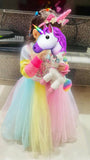 Baby Girl’s Unicorn Themed Frock with Unicorn Hair Band Full Length Gown - PyaraBaby