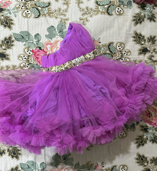 PINK BUTTON Party Frock/Dress for Baby Girl - Purple - PyaraBaby