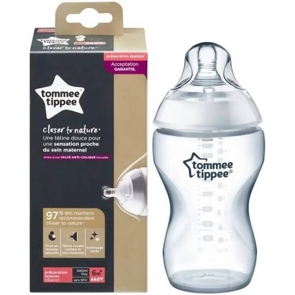 TOMMEE TIPPEE Closer to Nature Baby Bottle, Anti-Colic, Breast-like Nipple, BPA-Free - Slow Flow, 260 ml (Imported from USA) - PyaraBaby