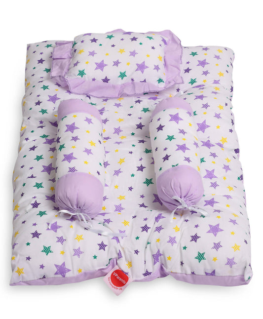 Vparents Joy Baby 4 Piece Bedding Set With Pillow And Bolsters Sleeping Bag And Bedding Set And Feeding Pillow Combo - Purple - PyaraBaby