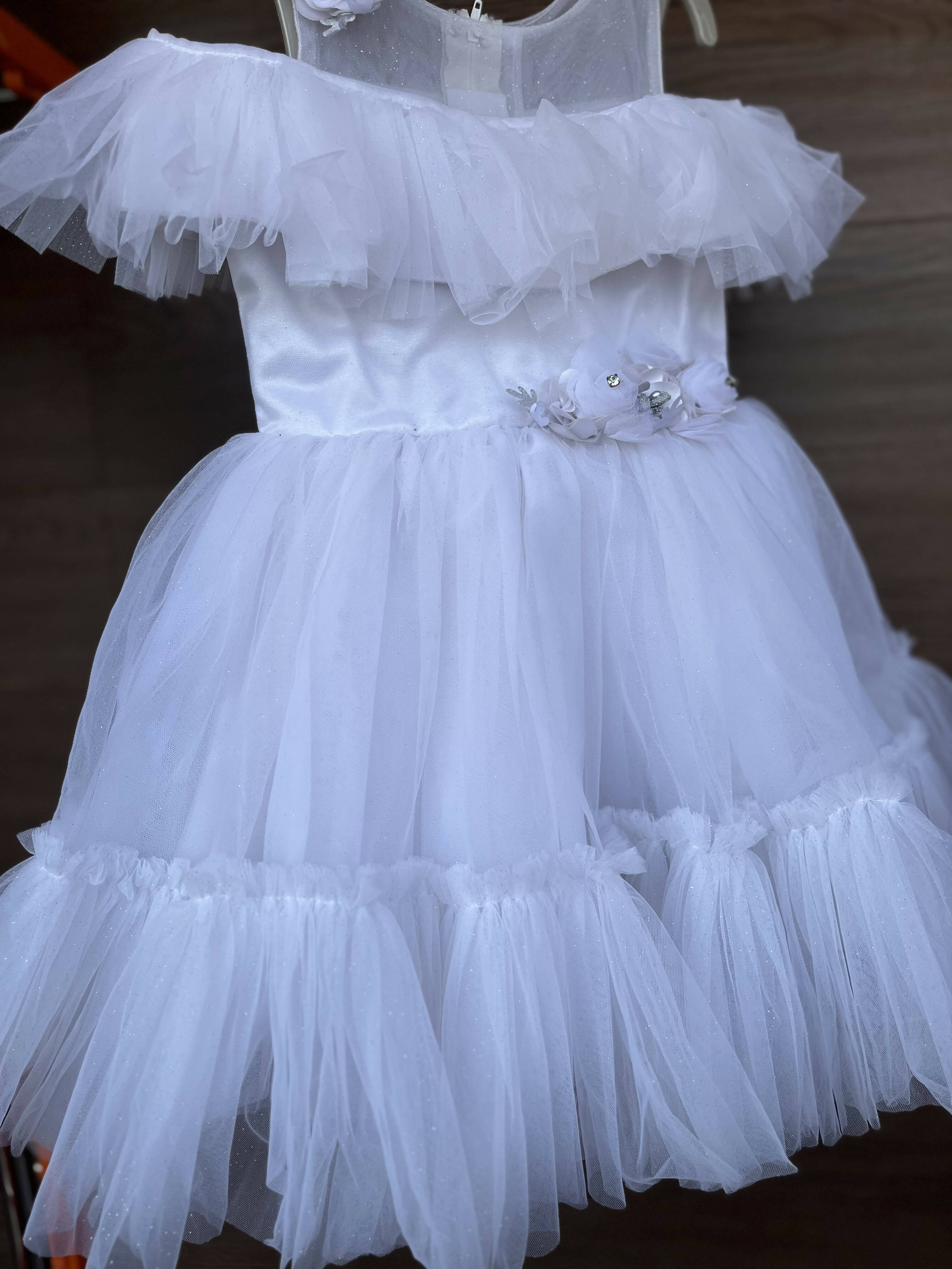 1st Birthday White frill dress - Party wear - PyaraBaby