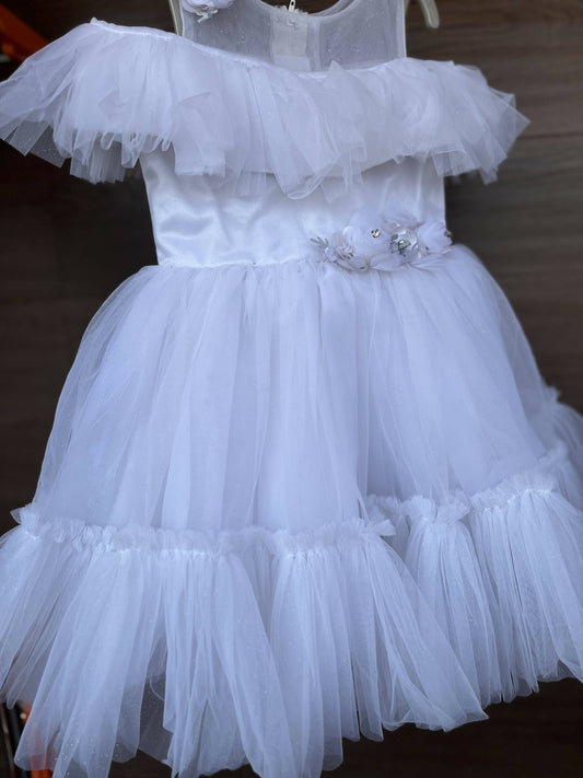 1st Birthday White frill dress - Party wear - PyaraBaby