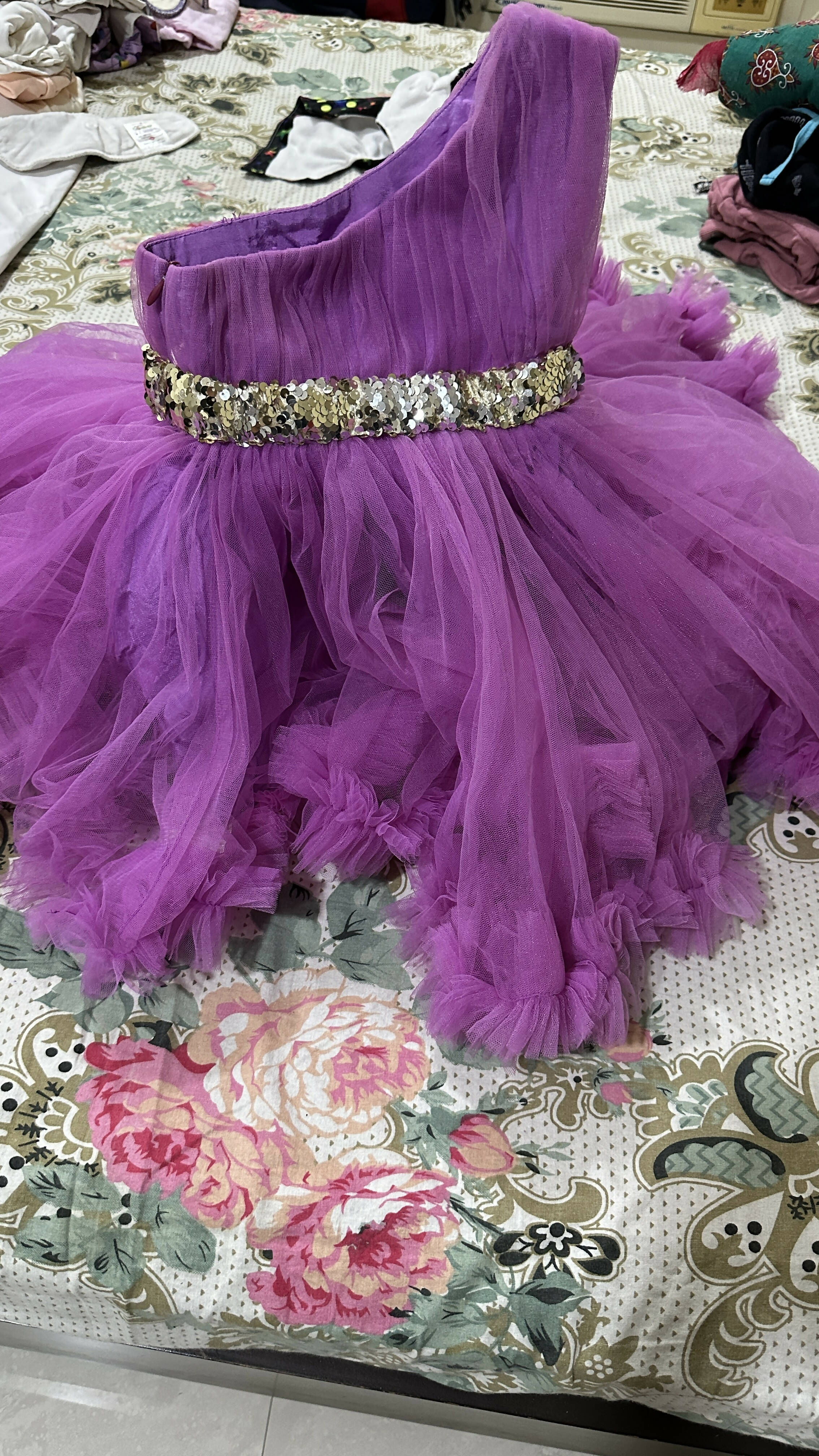 PINK BUTTON Party Frock/Dress for Baby Girl - Purple - PyaraBaby