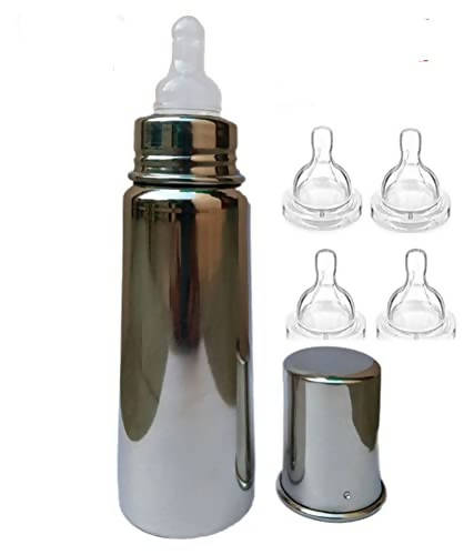 LEROYAL Penguin Stainless Steel Designer Baby Feeding Bottle | 250 ml | COMBO of 3 Bottles + 13 Nipples FREE - PyaraBaby