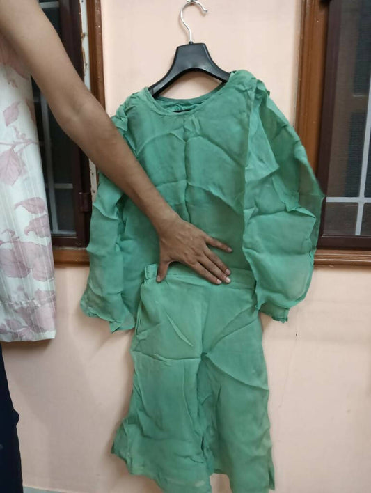 Green Plazo with Inner and Poncho and Belt - PyaraBaby